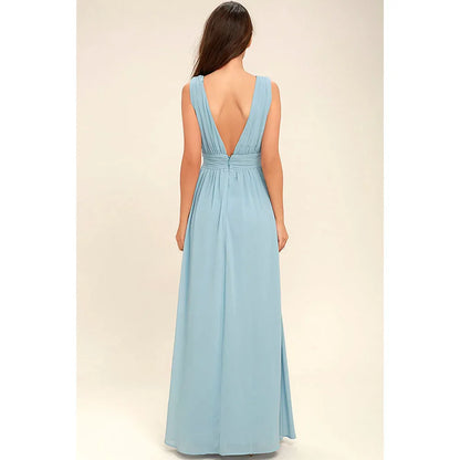 Elegant Dresses- Elegant Chiffon Maxi Dress - Plunging Neckline for Gala Nights- - IndioGear Fashion and Gear