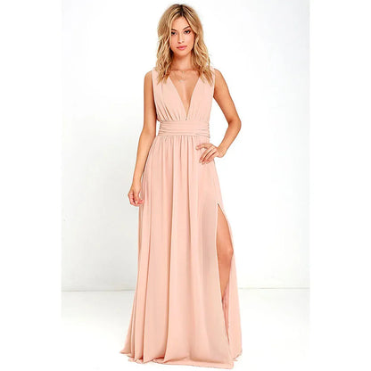 Elegant Dresses- Elegant Chiffon Maxi Dress - Plunging Neckline for Gala Nights- - IndioGear Fashion and Gear