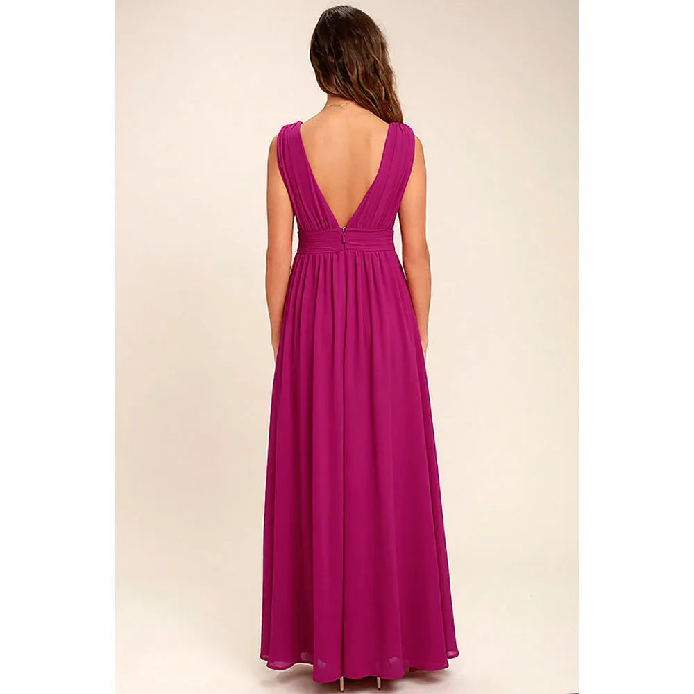 Elegant Dresses- Elegant Chiffon Maxi Dress - Plunging Neckline for Gala Nights- - IndioGear Fashion and Gear