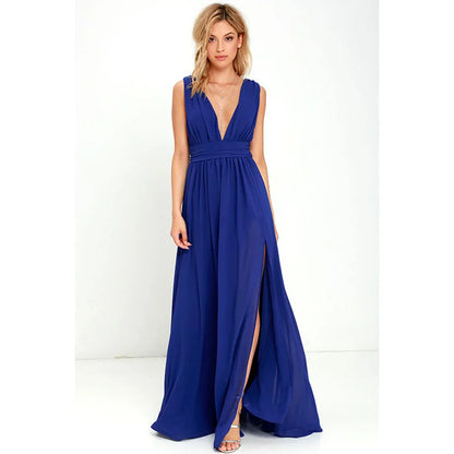 Elegant Dresses- Elegant Chiffon Maxi Dress - Plunging Neckline for Gala Nights- - IndioGear Fashion and Gear