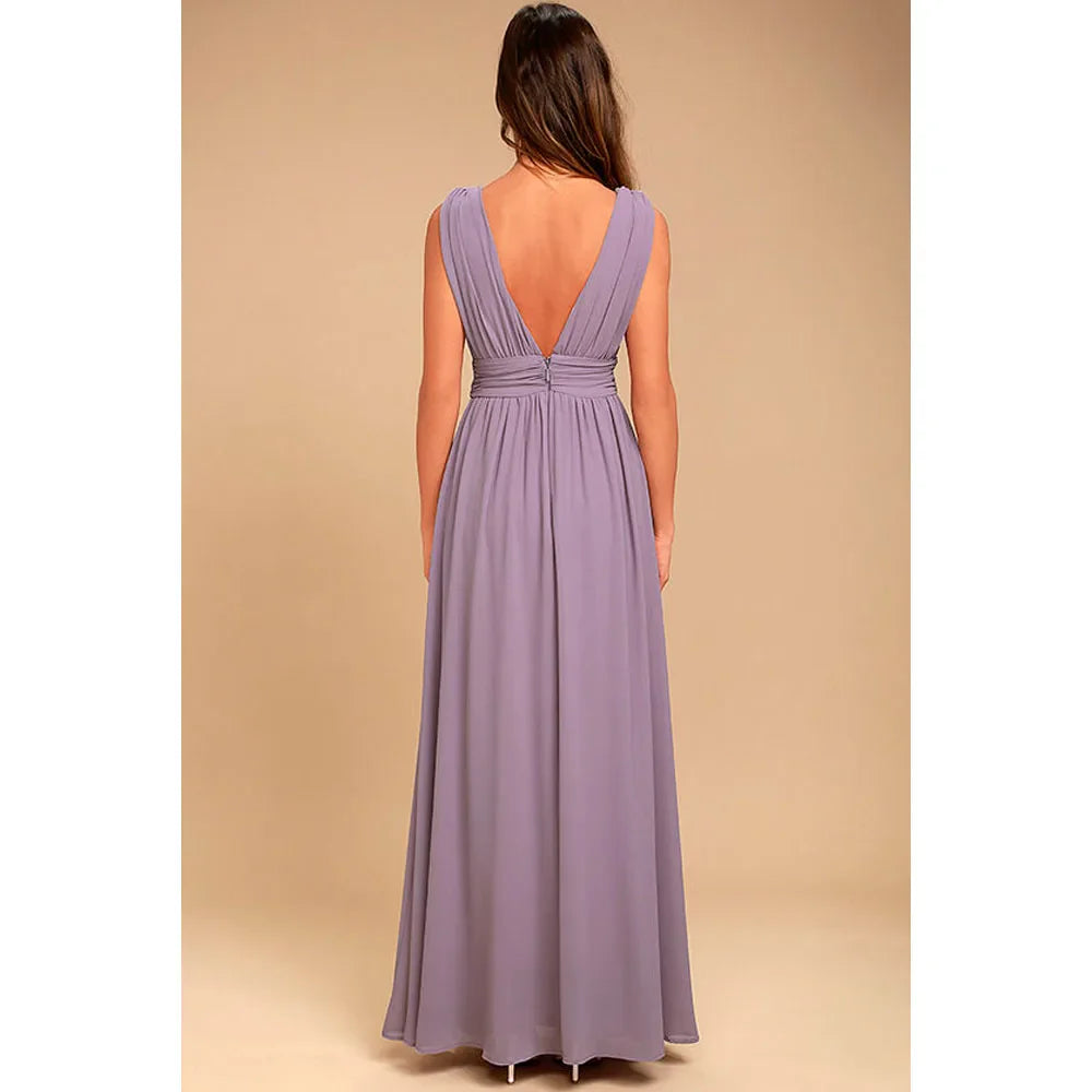 Elegant Dresses- Elegant Chiffon Maxi Dress - Plunging Neckline for Gala Nights- - IndioGear Fashion and Gear