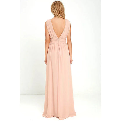 Elegant Dresses- Elegant Chiffon Maxi Dress - Plunging Neckline for Gala Nights- - IndioGear Fashion and Gear