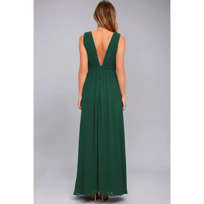 Elegant Dresses- Elegant Chiffon Maxi Dress - Plunging Neckline for Gala Nights- - IndioGear Fashion and Gear