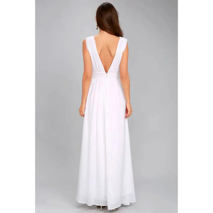 Elegant Dresses- Elegant Chiffon Maxi Dress - Plunging Neckline for Gala Nights- - IndioGear Fashion and Gear