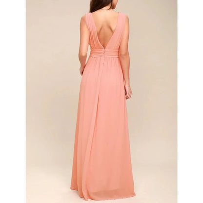 Elegant Dresses- Elegant Chiffon Maxi Dress - Plunging Neckline for Gala Nights- - IndioGear Fashion and Gear