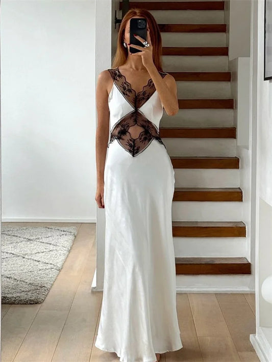 Elegant Dresses- Elegant Lace Trim Cocktail Dress for Wedding Guests- White- IndioGear.com