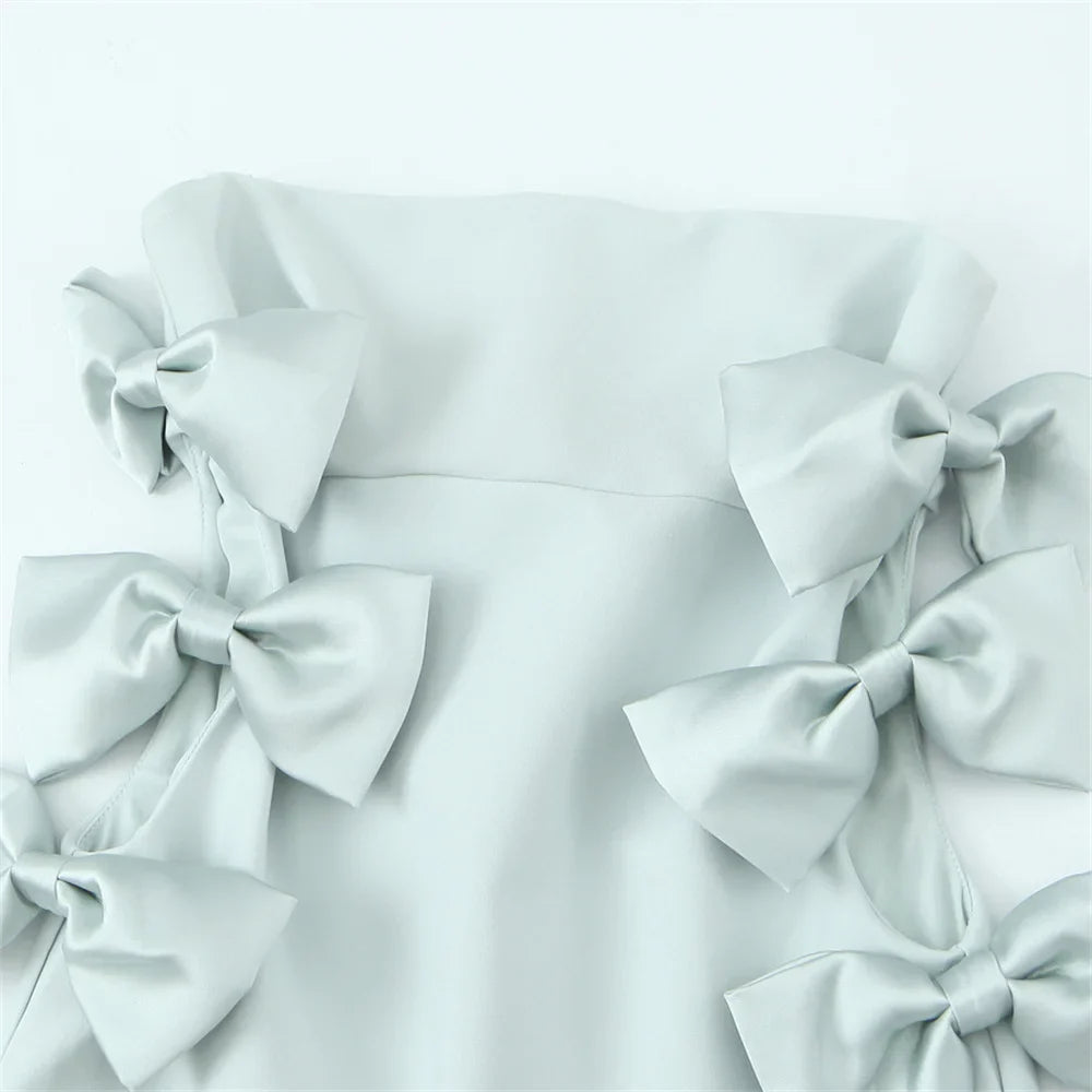 Elegant Dresses- Elegant Mint Bow-Embellished Strapless Ceremony Dress- - IndioGear Women Clothing