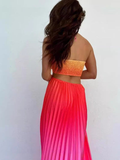 Elegant Dresses- Elegant Ombre Pleated Maxi Dress Gradient Gown- - IndioGear Women Clothing