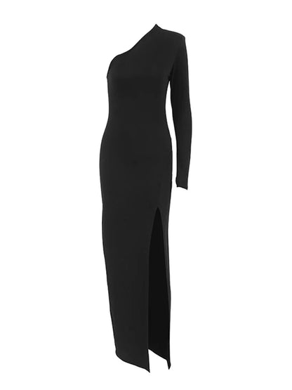 Elegant Dresses- Elegant One-Shoulder Evening Dress with Side Slit- - IndioGear.com