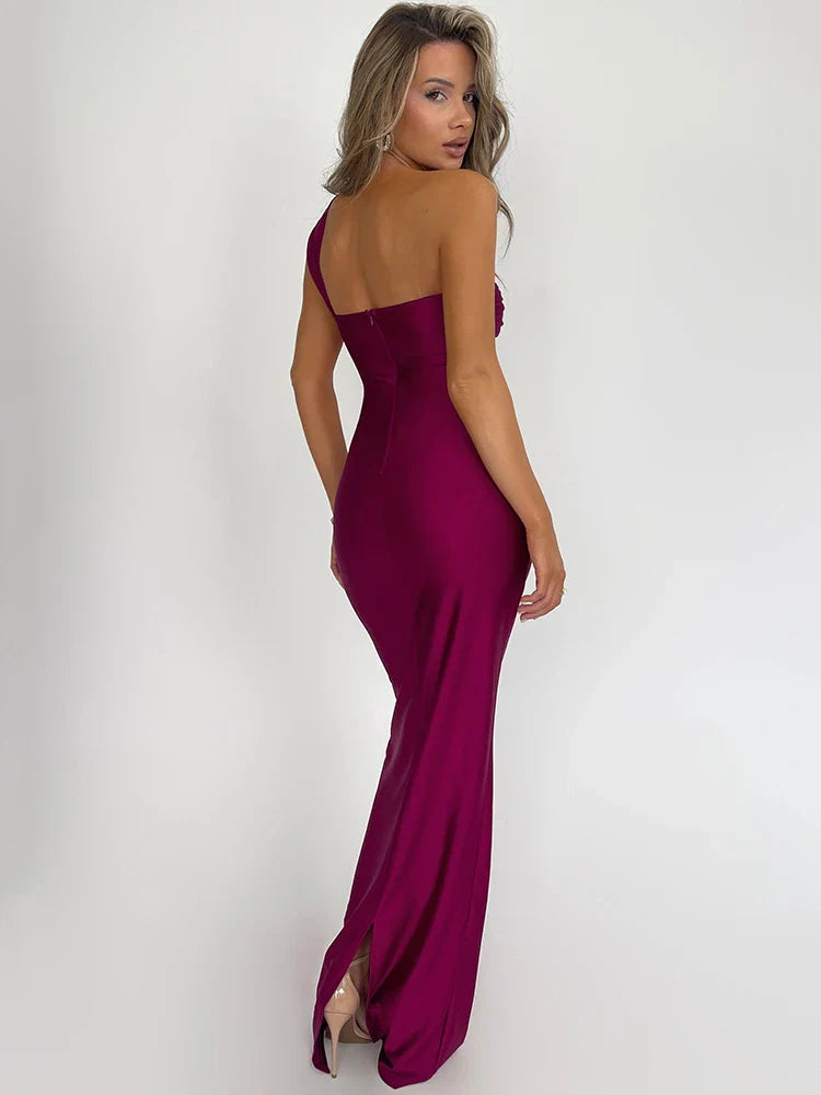 Elegant Dresses- Elegant One-Shoulder Knot-Bust Mermaid Maxi Dress for Weddings- - IndioGear.com