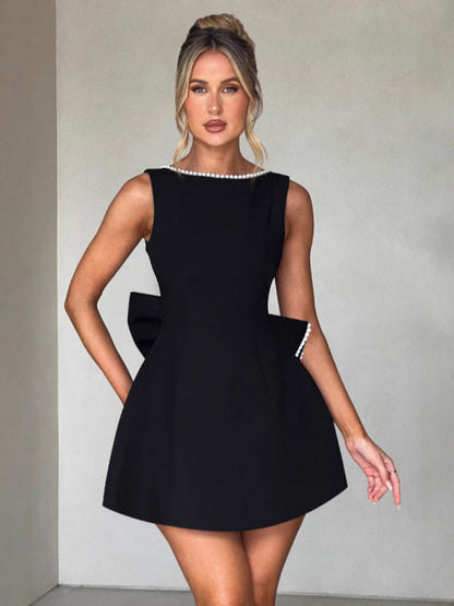 Elegant Dresses- Elegant Pearl Embellished Mini Dress for Special Events- - IndioGear Women Clothing