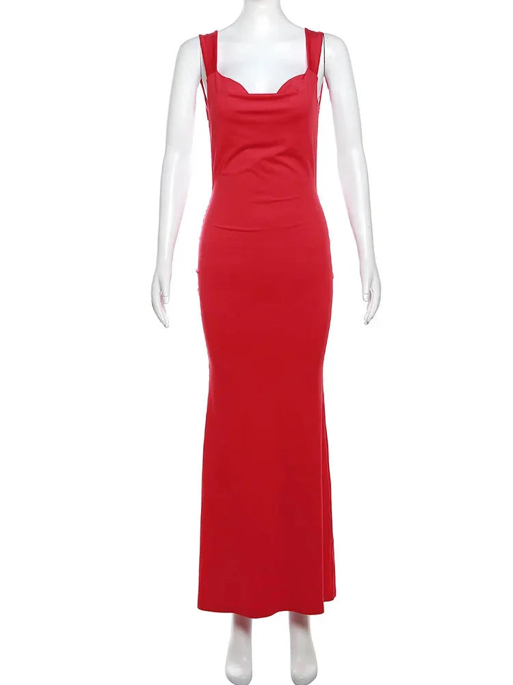 Elegant Dresses- Elegant Red Backless Mermaid Long Evening Dress- - IndioGear.com