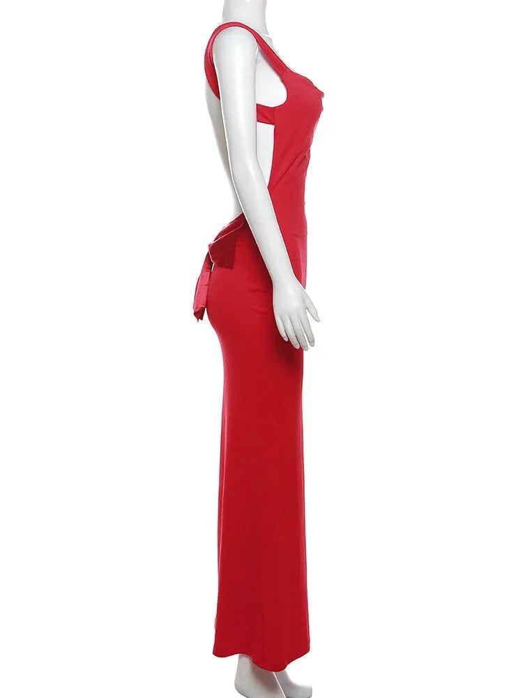 Elegant Dresses- Elegant Red Backless Mermaid Long Evening Dress- - IndioGear.com