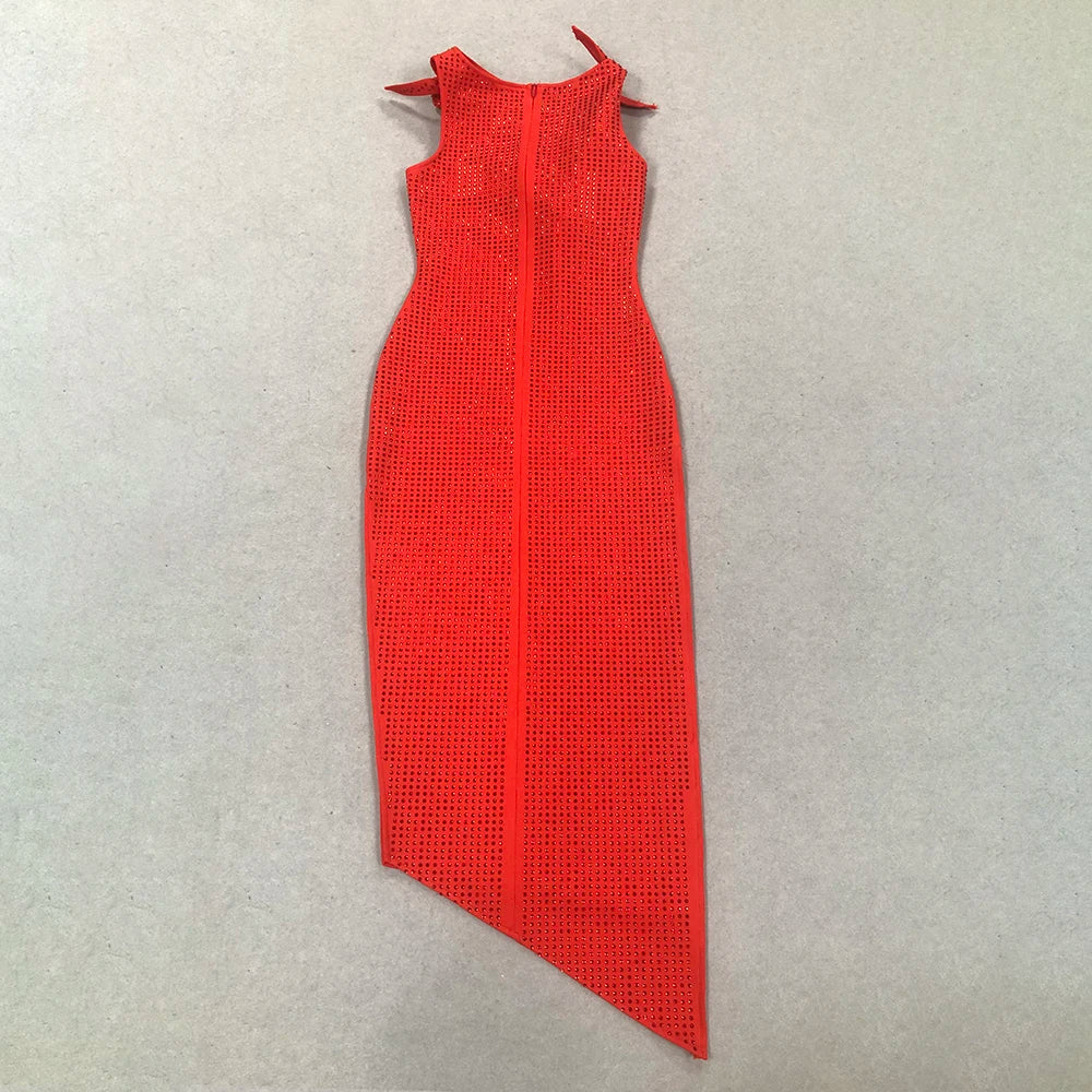 Elegant Dresses- Minimalist Red Rhinestone Sheath Dress- - IndioGear