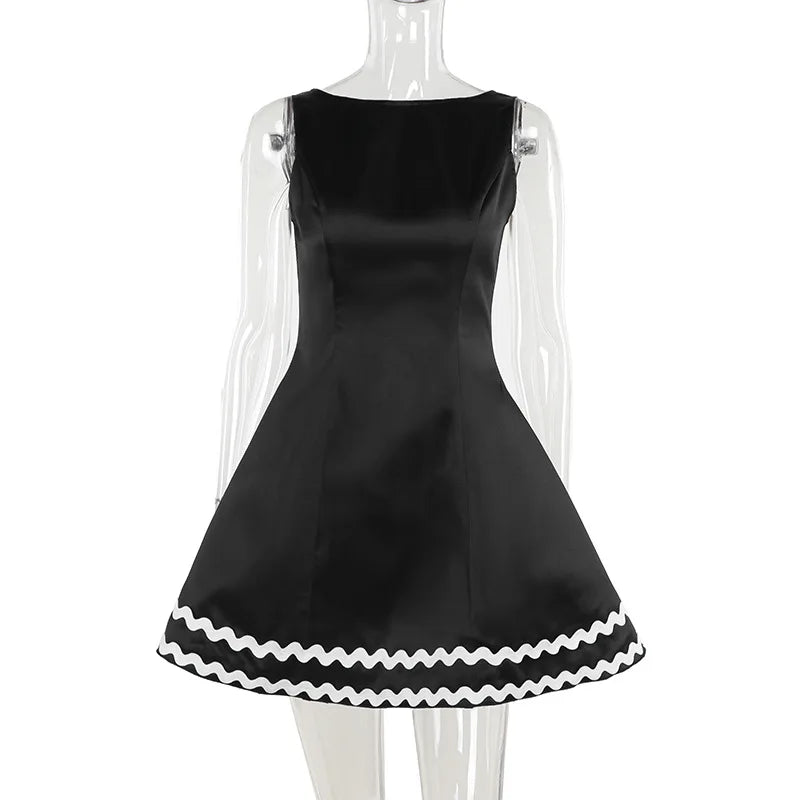 Elegant Dresses- Elegant Retro Flared Mini Dress for Cocktail Evenings- Black- IndioGear.com