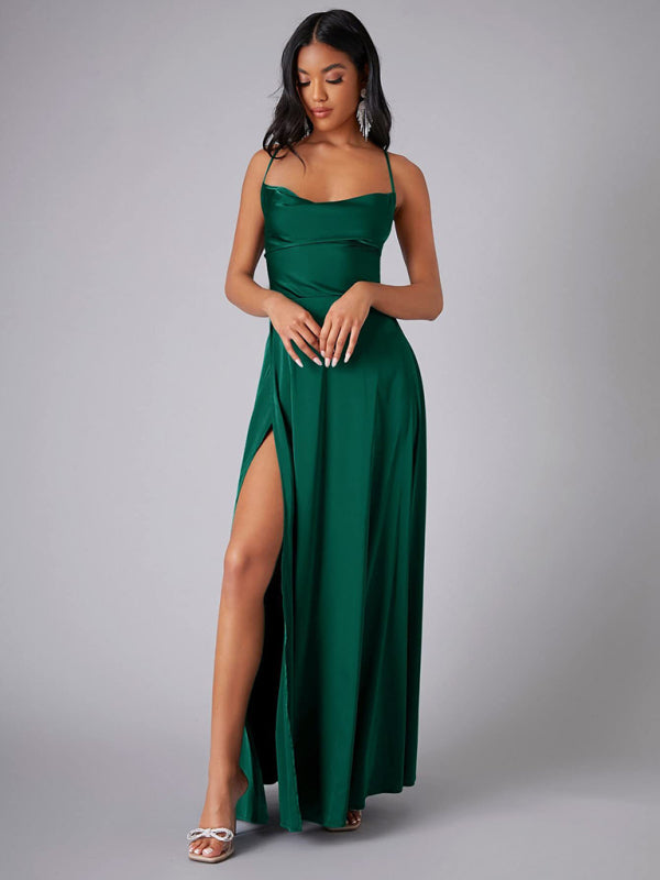 Elegant Dresses- Elegant Satin Evening Gown Backless Floor-Length Dress- - IndioGear Women Clothing