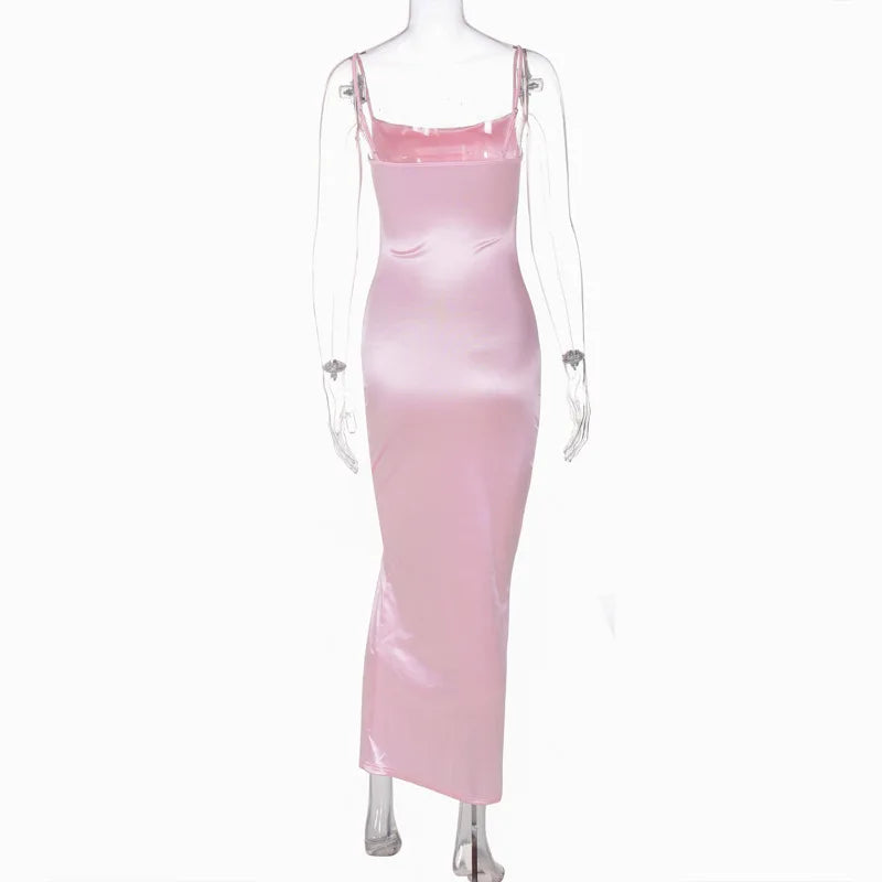 Elegant Dresses- Elegant Satin Evening Gown - Pink Maxi Dress for Prom Night- - IndioGear.com