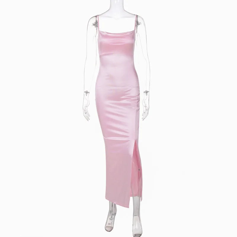 Elegant Dresses- Elegant Satin Evening Gown - Pink Maxi Dress for Prom Night- Pink- IndioGear.com