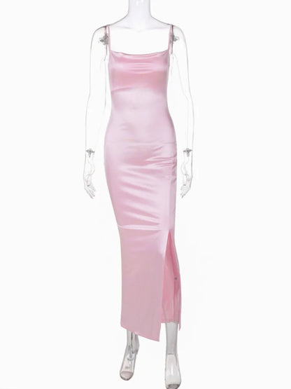 Elegant Dresses- Elegant Satin Evening Gown - Pink Maxi Dress for Prom Night- - IndioGear.com