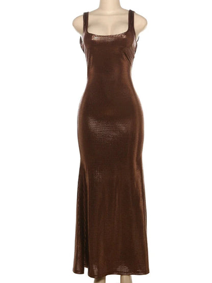 Elegant Dresses- Elegant Sparkling Evening Dress with Dramatic Cowl Back- - IndioGear