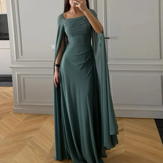 Elegant Dresses- Elegant Square Neck Gown Dress for Black-tie Events- Green- IndioGear.com