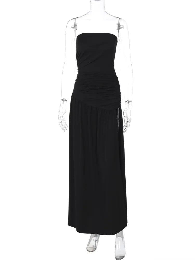 Elegant Dresses- Elegant Strapless Evening Gown Maxi Dress- Black- IndioGear Women Clothing