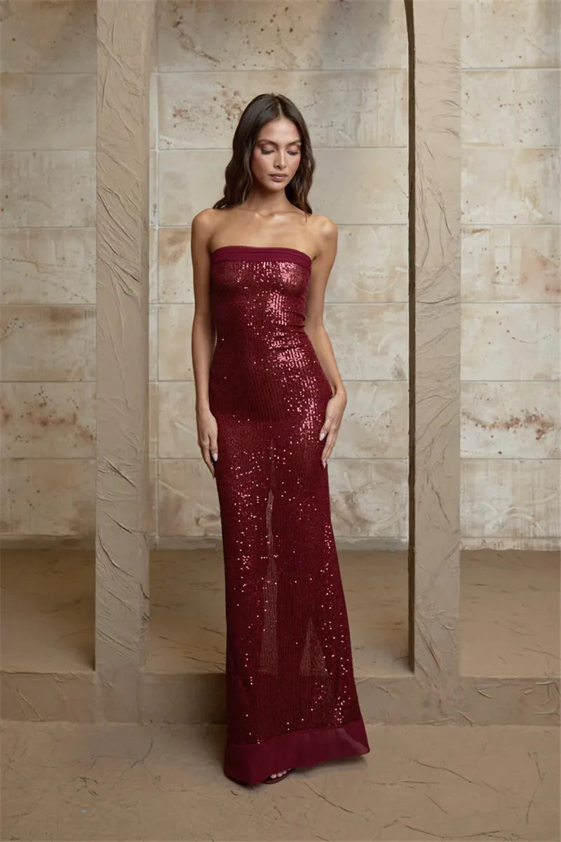 Elegant Dresses - Elegant Strapless Sequin Gown Sparkle Mermaid Tube Evening Dress