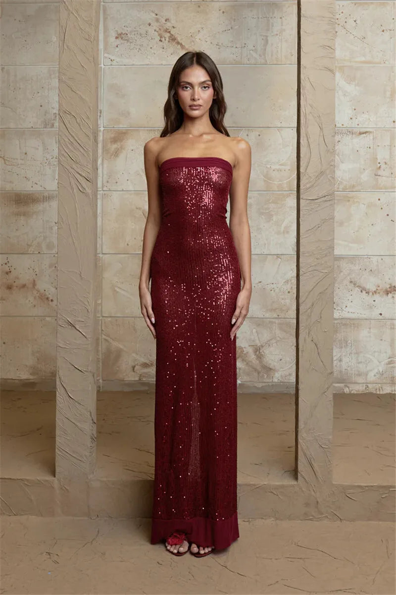 Elegant Dresses - Elegant Strapless Sequin Gown Sparkle Mermaid Tube Evening Dress