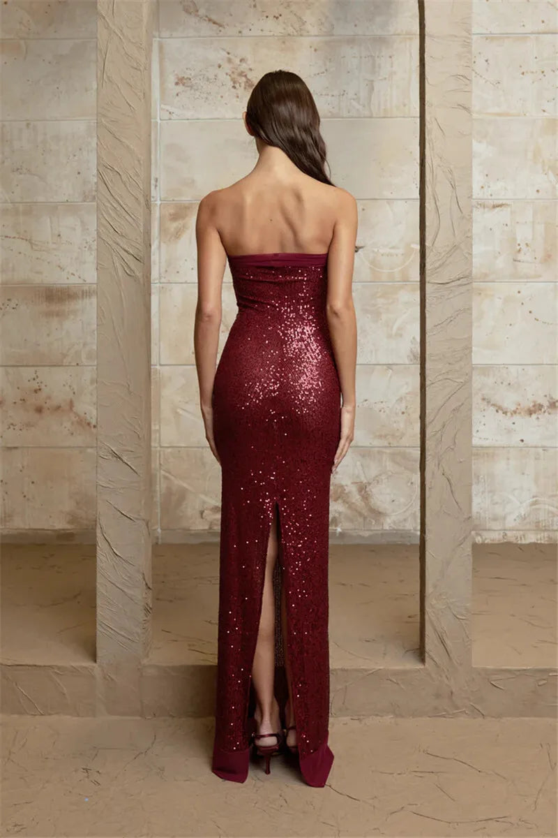 Elegant Dresses - Elegant Strapless Sequin Gown Sparkle Mermaid Tube Evening Dress