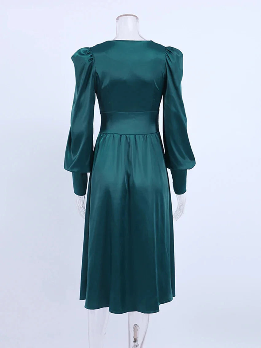 Elegant Dresses- Elegant Teal Mid-Length Dress for Evening Receptions- - IndioGear.com