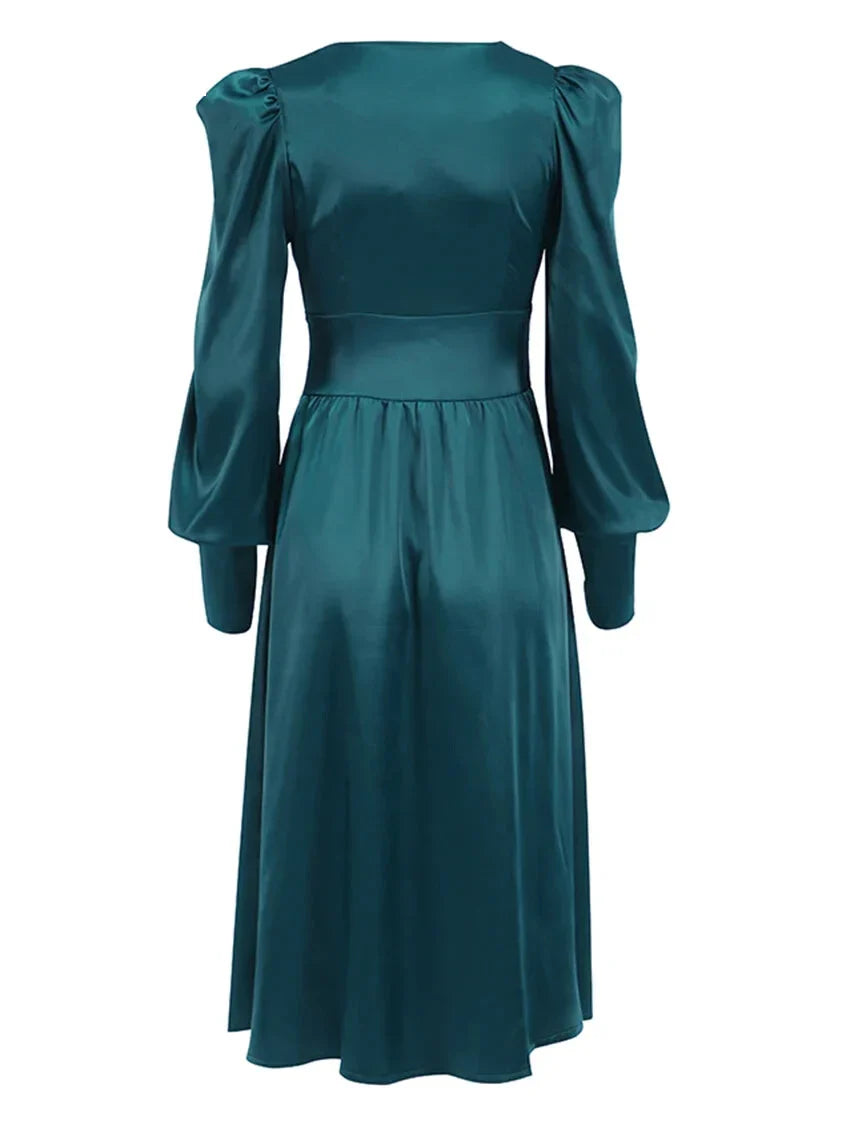 Elegant Dresses- Elegant Teal Mid-Length Dress for Evening Receptions- - IndioGear.com