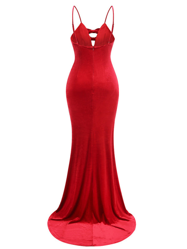 Elegant Dresses- Elegant Velvet Gala Gown Mermaid Evening Dress- - IndioGear Women Clothing