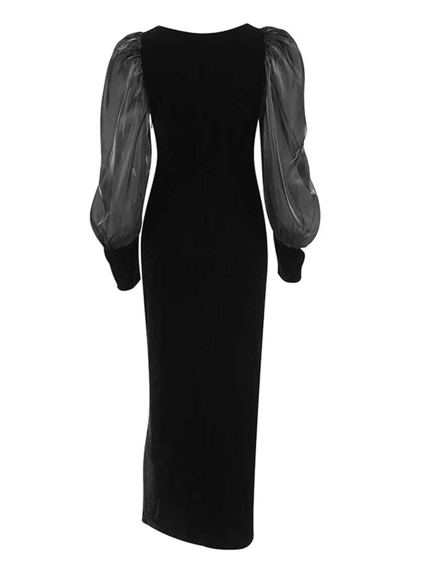 Elegant Dresses- Elegant Velvet Midi Dress for Gala and Cocktail Evenings- - IndioGear.com