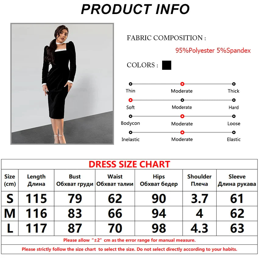 Elegant Dresses- Elegant Velvet Midi Dress with Puff Sleeves- - IndioGear.com