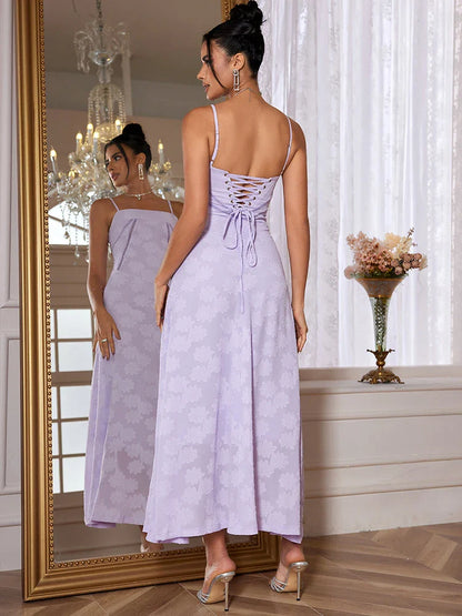 Elegant Dresses- Elegant Wedding Guest Maxi Dress Floral Jacquard Summer Gown- - IndioGear.com