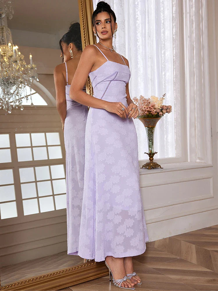 Elegant Dresses- Elegant Wedding Guest Maxi Dress Floral Jacquard Summer Gown- - IndioGear.com