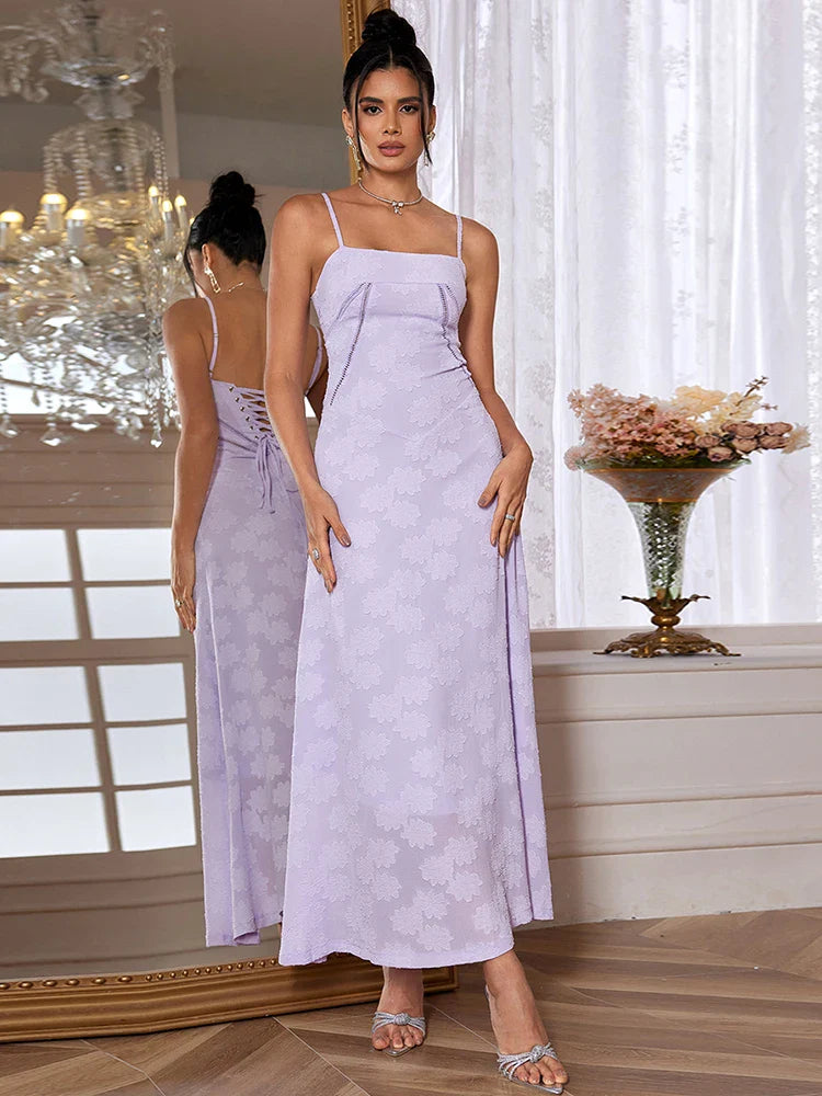 Elegant Dresses- Elegant Wedding Guest Maxi Dress Floral Jacquard Summer Gown- - IndioGear.com