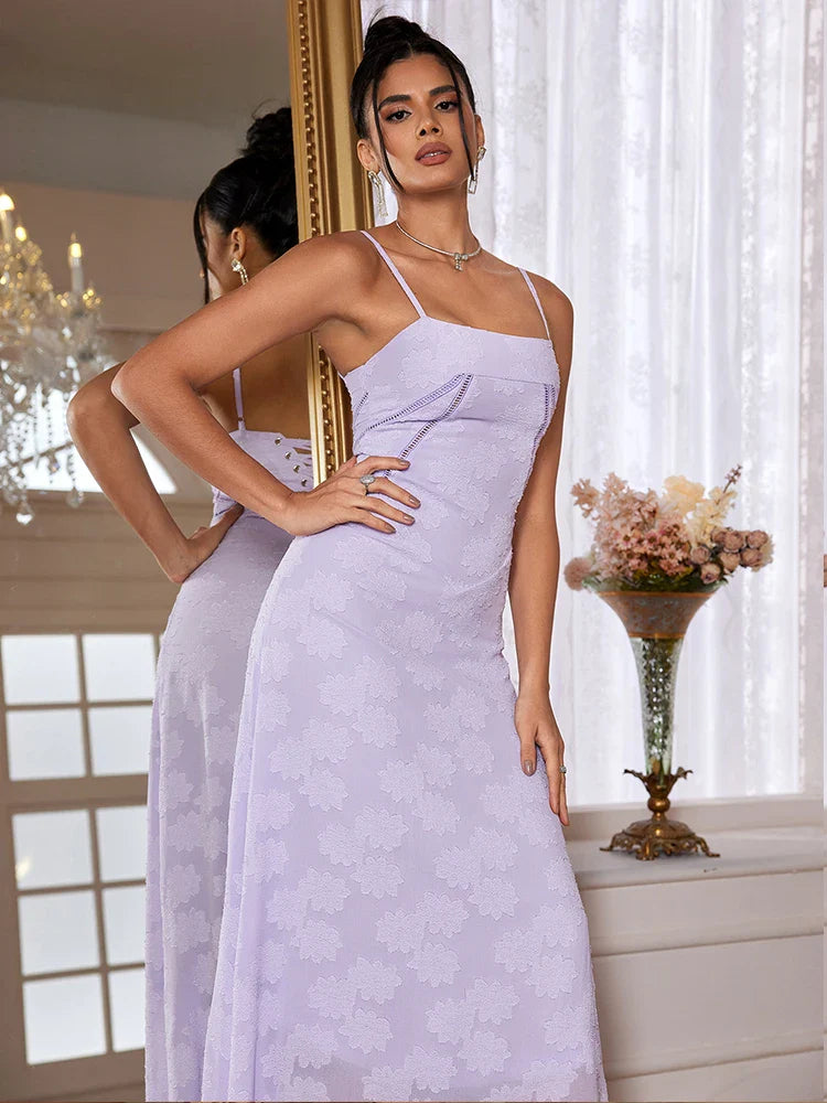 Elegant Dresses- Elegant Wedding Guest Maxi Dress Floral Jacquard Summer Gown- - IndioGear.com