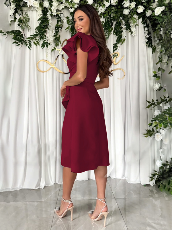 Elegant Dresses- Flounce Elegance A-Line Surplice V-Neck Cocktail Dress- - IndioGear Fashion and Gear