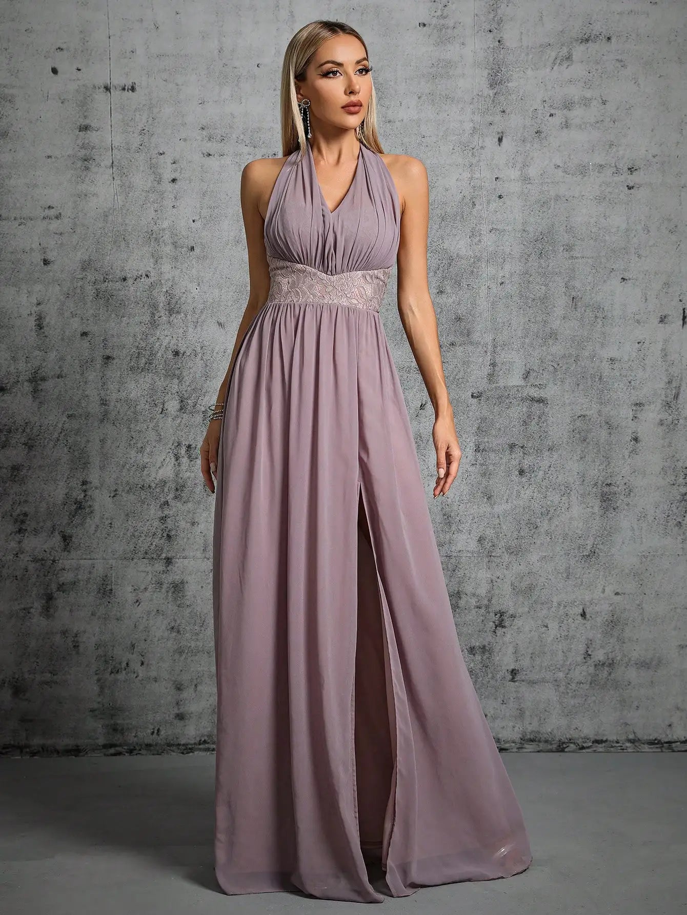 Elegant Dresses - Flowing Lavender Halter Dress for Formal Occasions Evening Gown