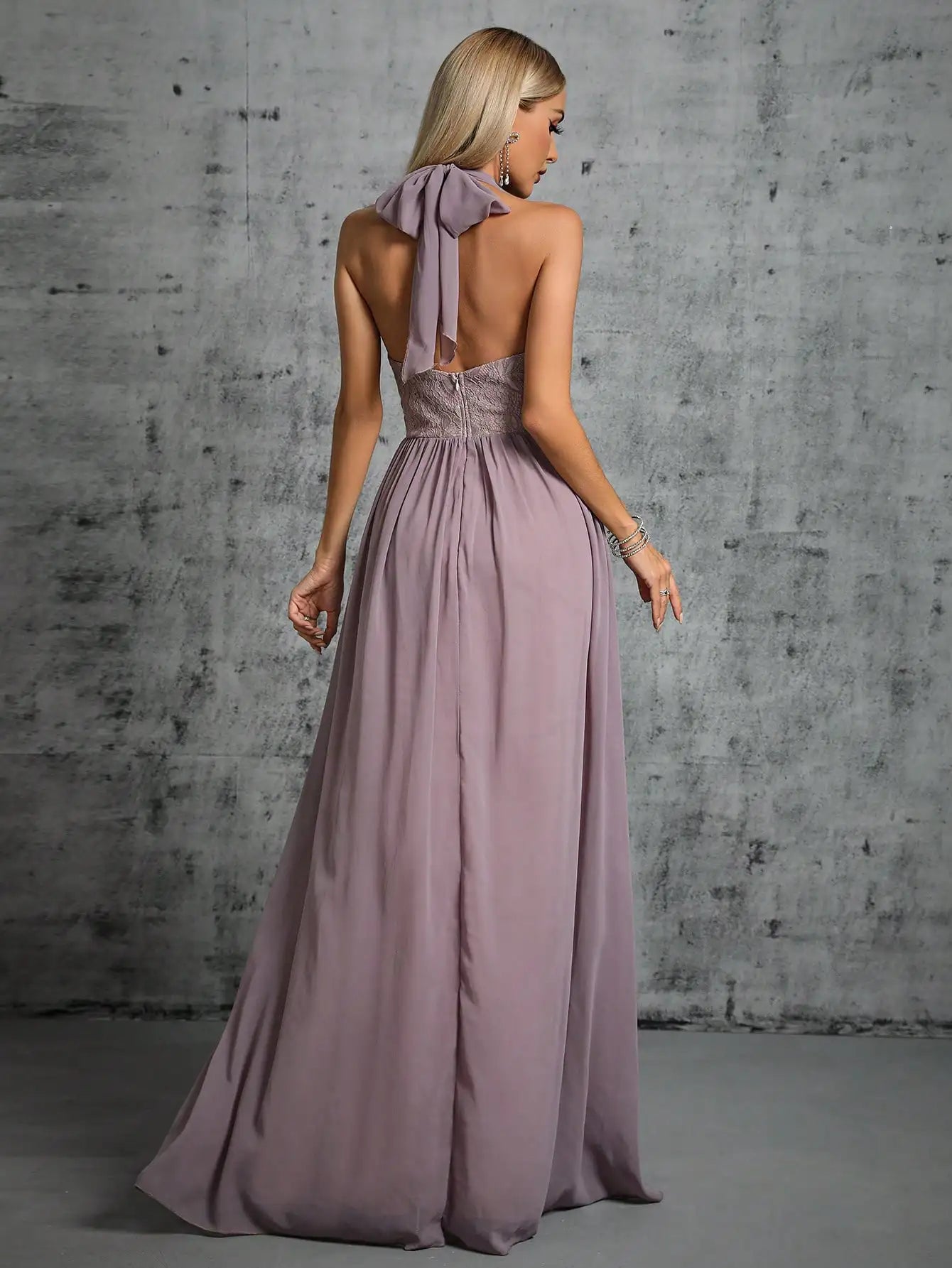 Elegant Dresses - Flowing Lavender Halter Dress for Formal Occasions Evening Gown