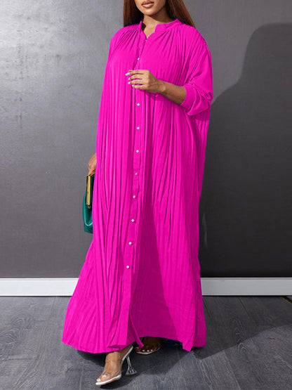 Elegant Dresses- Flowy Pleated Maxi Dress Tunic for Church Services- Rose- IndioGear Women Clothing