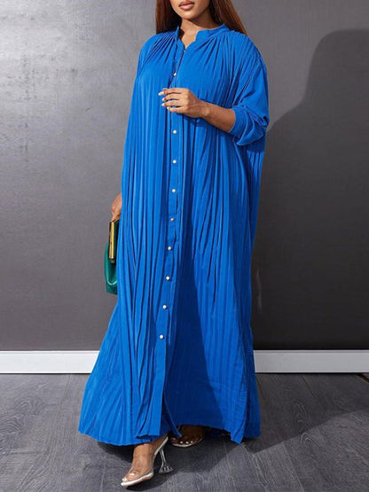 Elegant Dresses- Flowy Pleated Maxi Dress Tunic for Church Services- - IndioGear Women Clothing