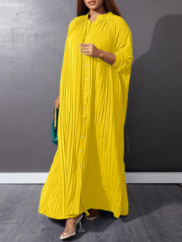 Elegant Dresses- Flowy Pleated Maxi Dress Tunic for Church Services- - IndioGear Women Clothing