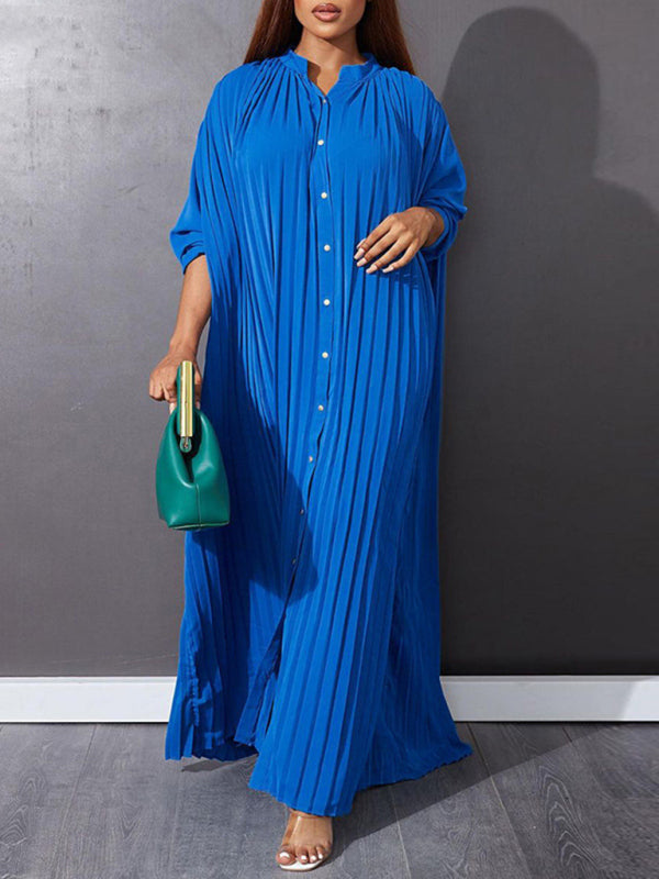 Elegant Dresses- Flowy Pleated Maxi Dress Tunic for Church Services- - IndioGear Women Clothing