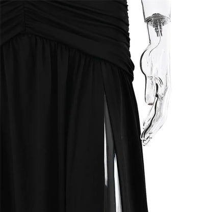 Elegant Dresses- Halter Gown Backless Plunge Slit Maxi Dress for Evening Elegance- - IndioGear.com