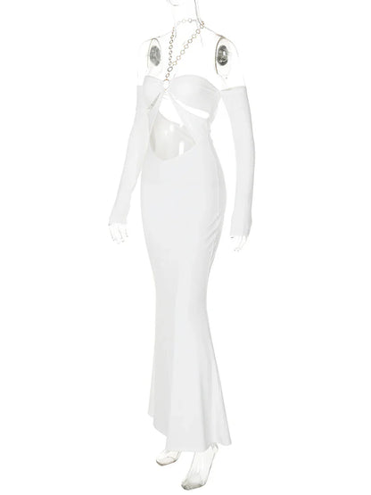 Elegant Dresses- Mermaid Gown with Cutouts - Halter Evening Dress- - IndioGear.com