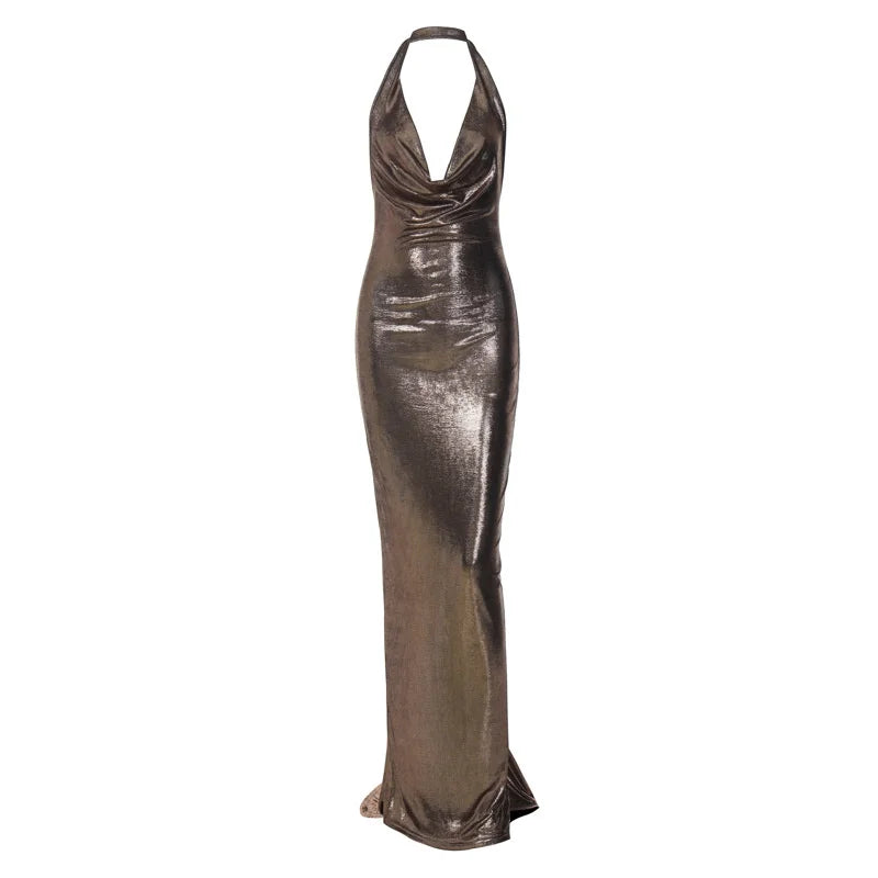 Elegant Dresses- Metallic Mermaid Gown for Formal Parties - Evening Dress- - Chuzko Women Clothing