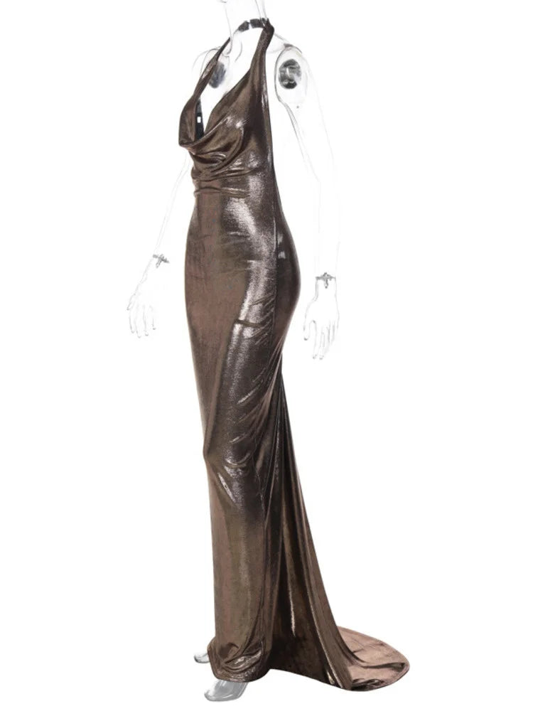 Elegant Dresses- Metallic Mermaid Gown for Formal Parties - Evening Dress- - Chuzko Women Clothing