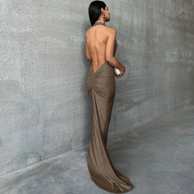 Elegant Dresses- Metallic Mermaid Gown for Formal Parties - Evening Dress- - Chuzko Women Clothing